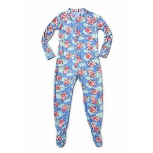 Joe Boxer One Piece Footie Footed Pajamas Flying Pigs Fleece Women M Blue Pink